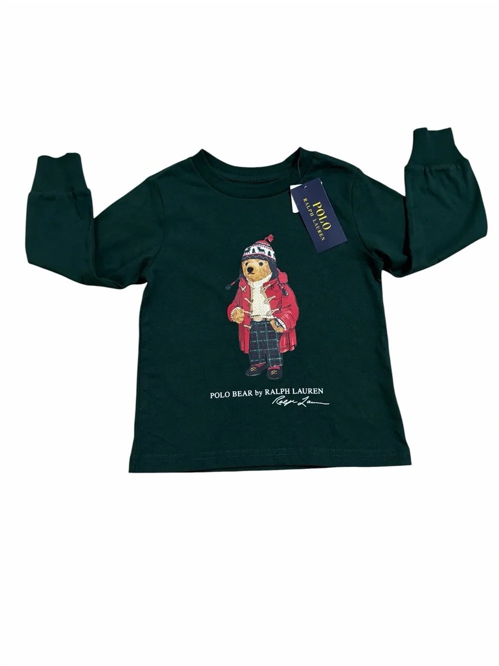 Ralph Lauren Polo Bear Cotton Long-Sleeve Tee - Dark Green Boys Size 2T